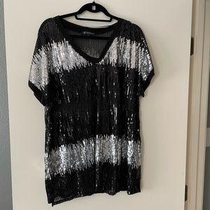 Black and Silver Sequin Top Size 1X